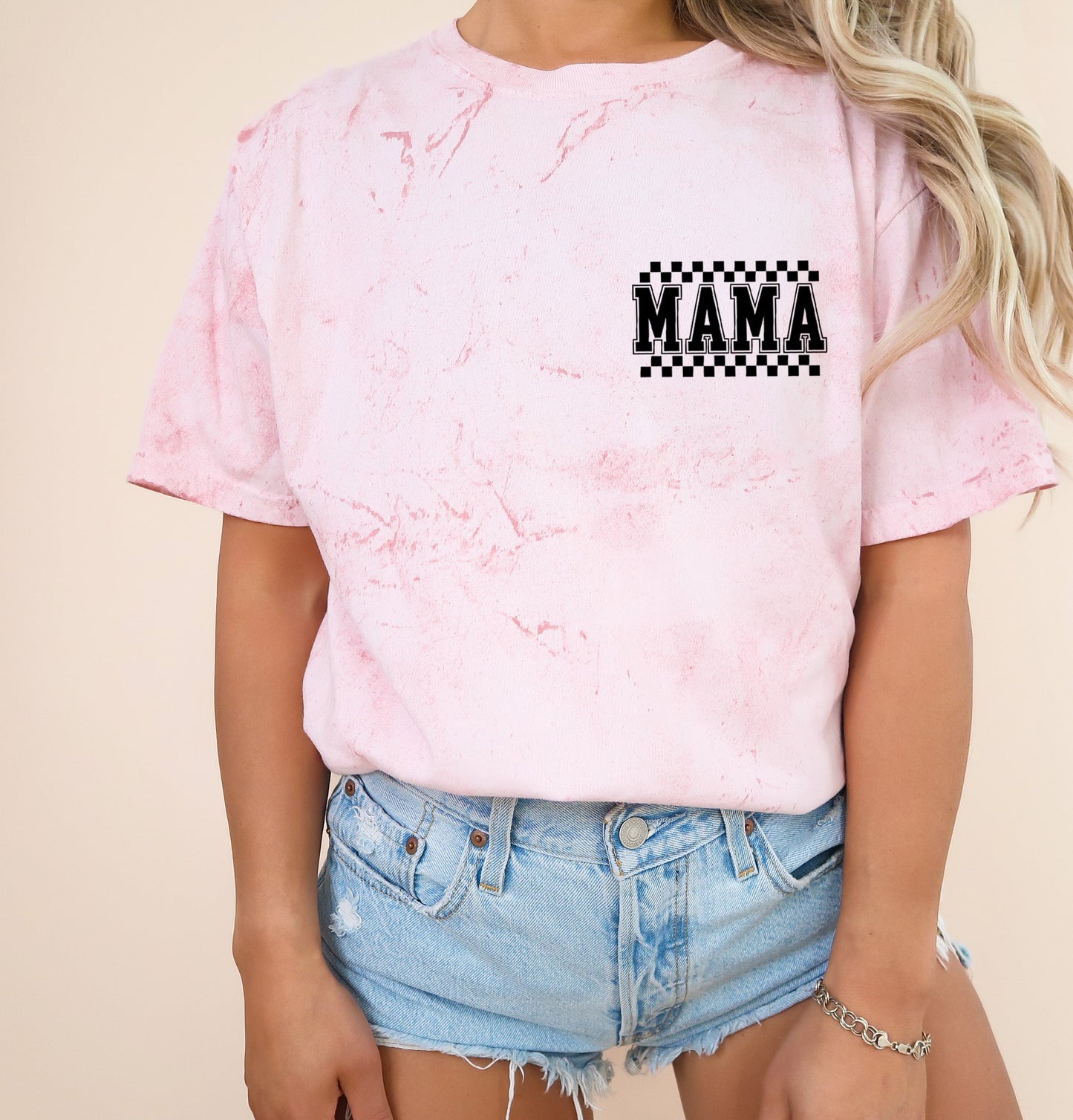 Mama Retro Plaid Checkered Front and Back Comfort Colors T Shirt