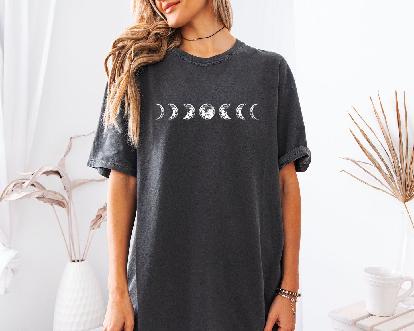 Moon Phase Nature Summer Vacation Camping Garment Dyed T Shirt