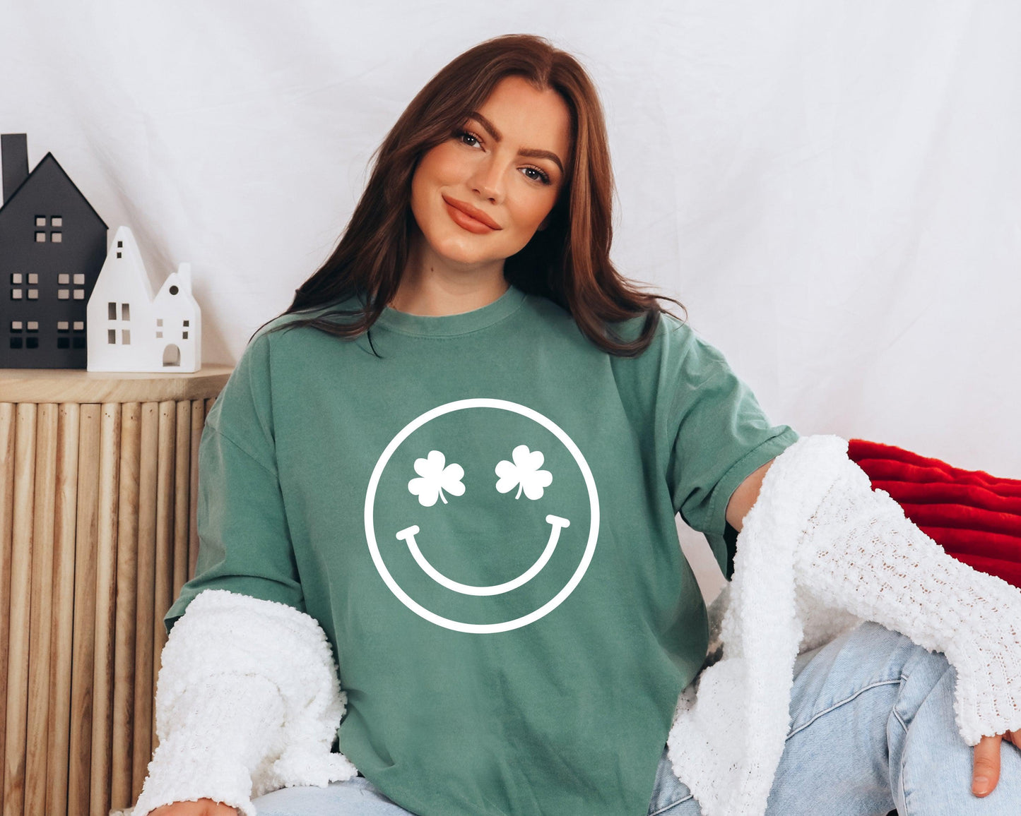 Shamrock Clover Smiley Comfort Colors T Shirt