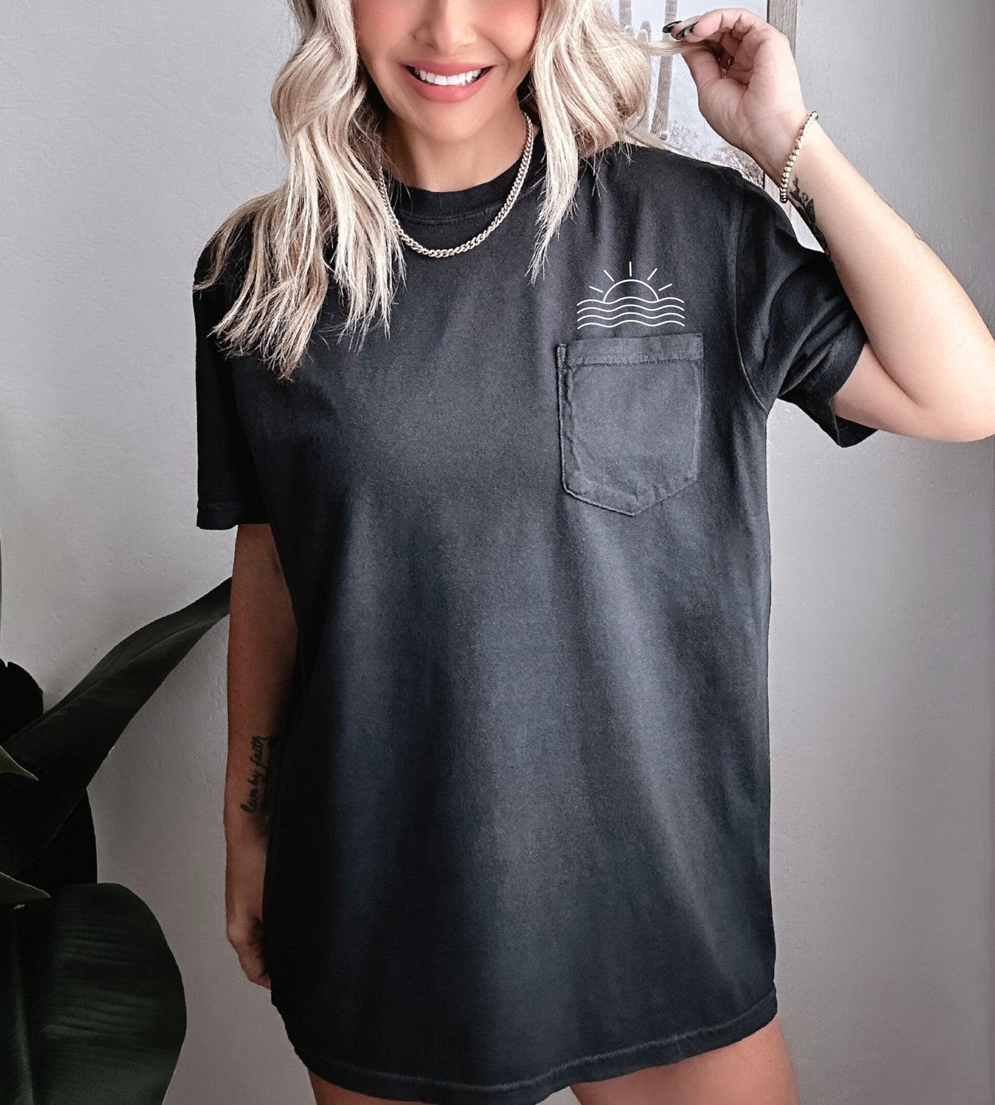 Sun and Wave Lake Beach Comfort Colors Pocket T Shirt | Nature, Camping, Plant