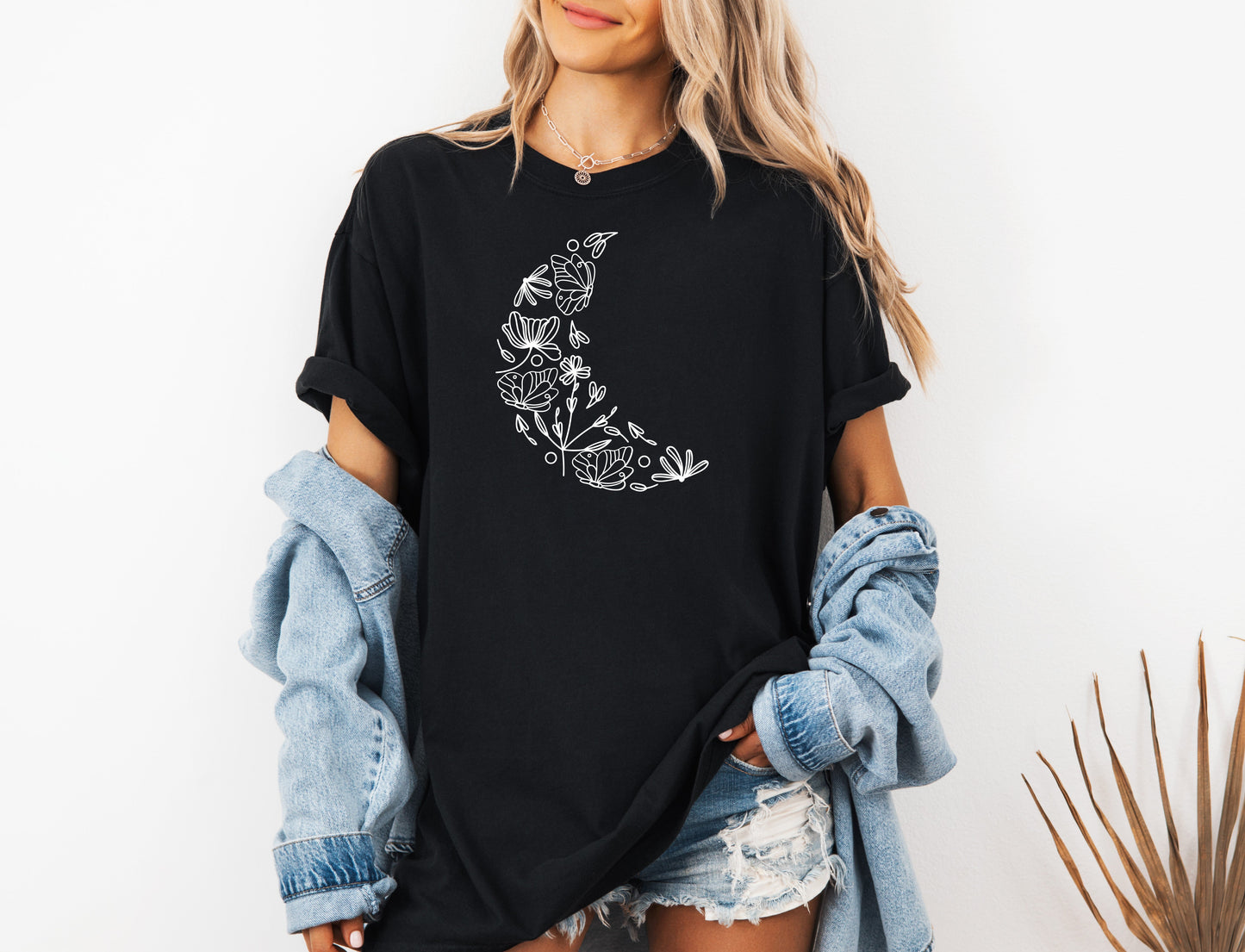 The Moon made of Flowers Nature botanical Garment Dyed T Shirt