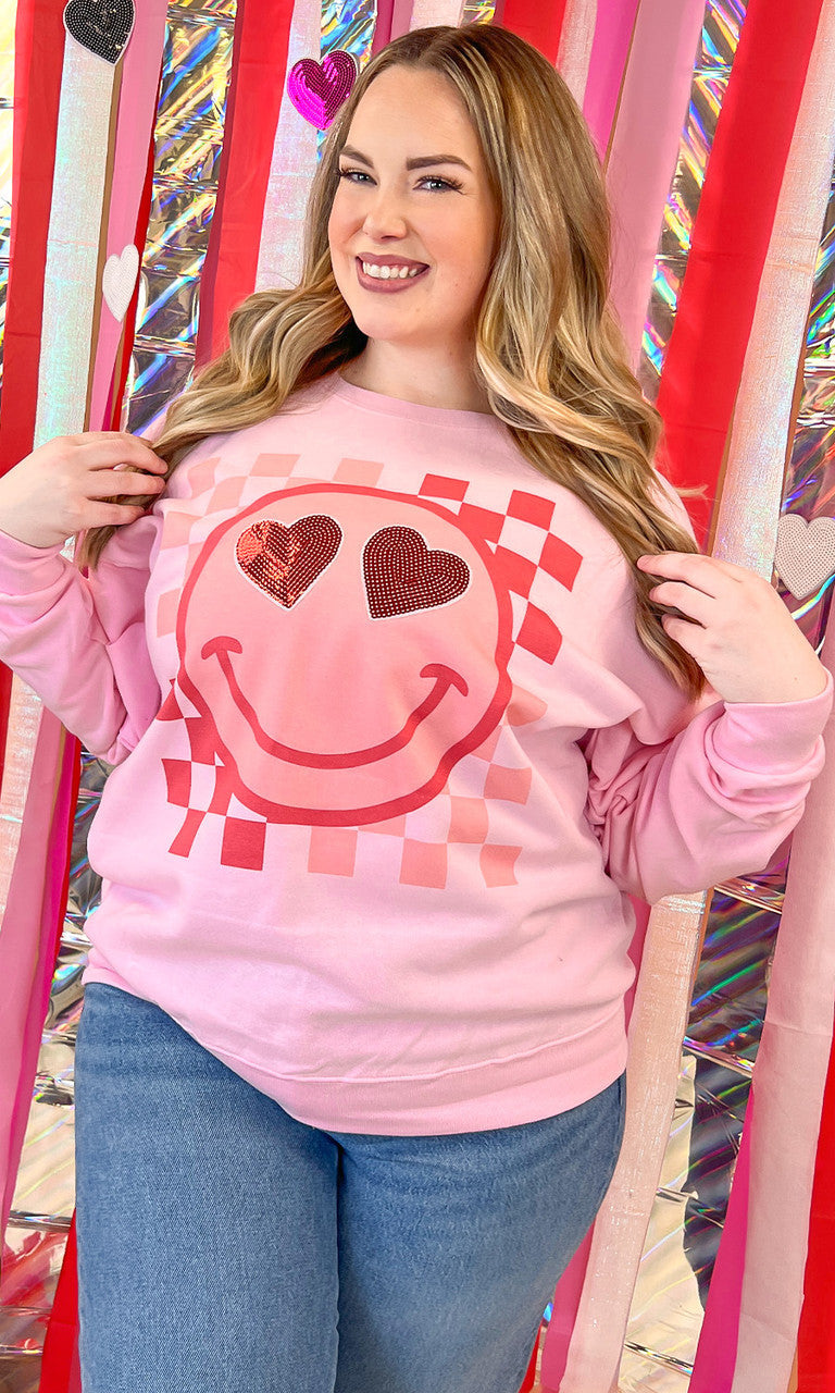 Valentine Sequin Smiley Graphic Sweatshirt