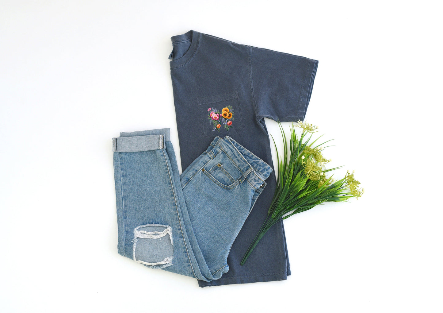 Wildflowers Bouquet Flowers Botanical Comfort Colors Pocket T Shirt | Camping, Hiking, Plant