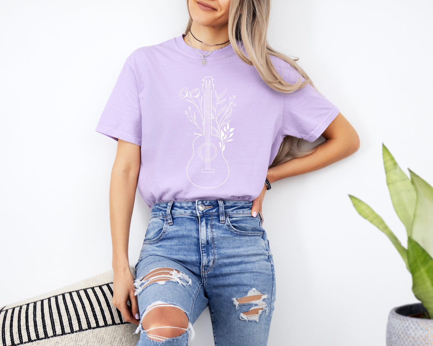 Wildflowers and Guitar Music Nature botanical Garment Dyed T Shirt