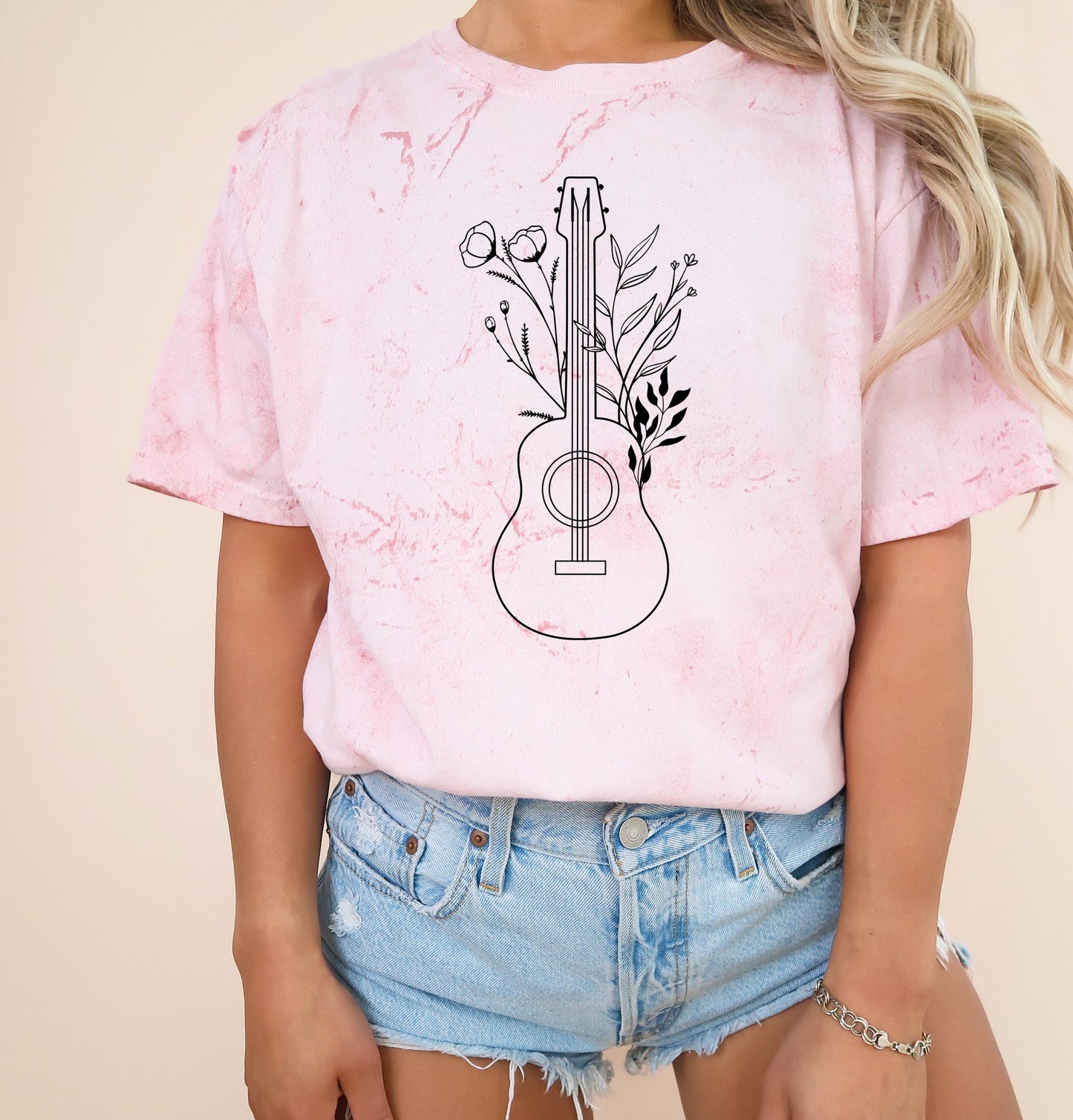 Wildflowers and Guitar Music Nature botanical Garment Dyed T Shirt