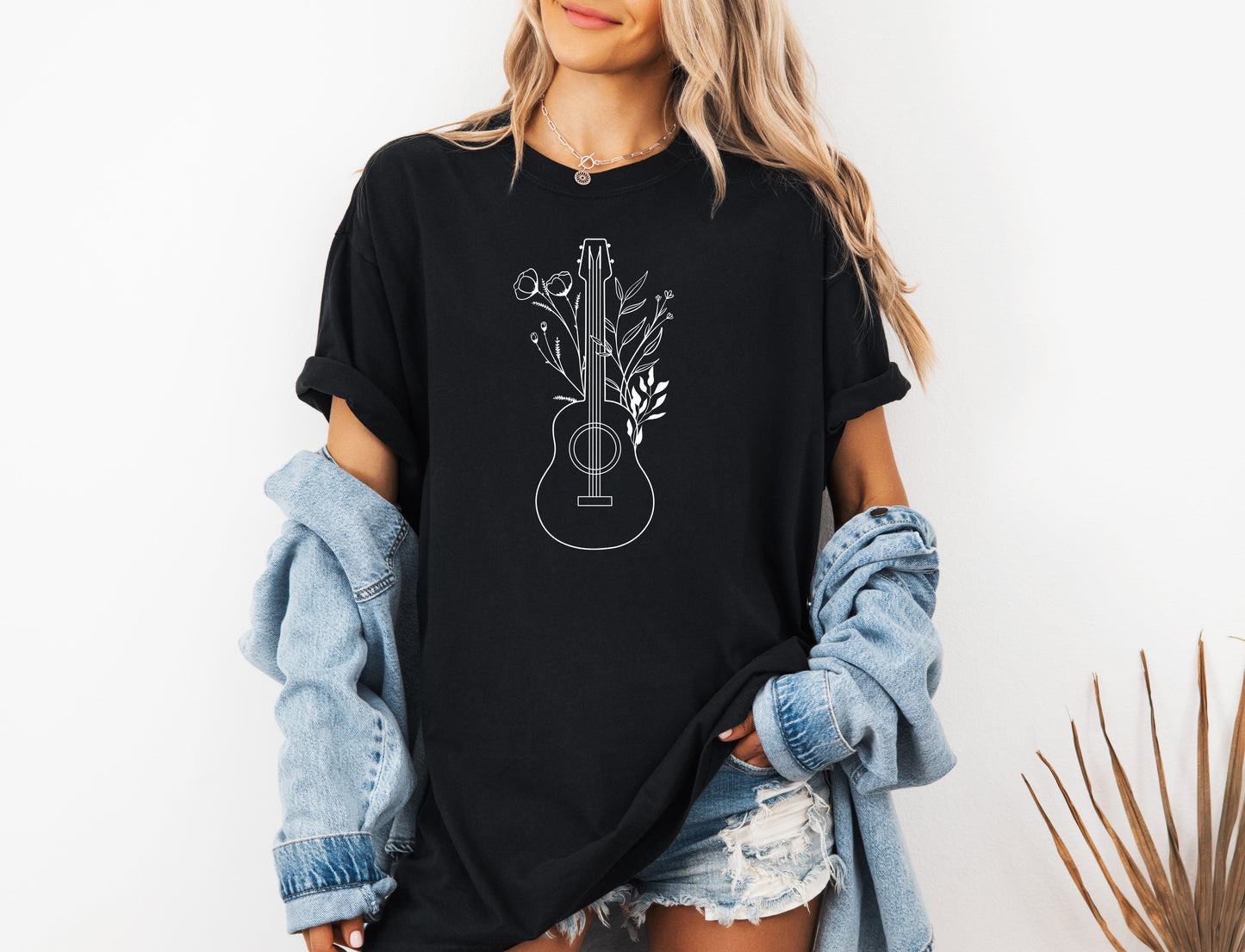 Wildflowers and Guitar Music Nature botanical Garment Dyed T Shirt