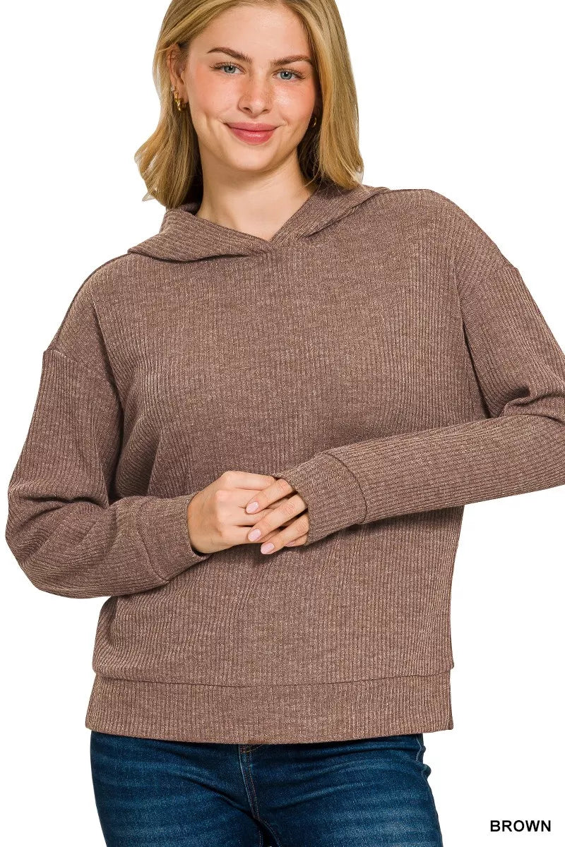 Zenana Ribbed Long Sleeve Hoodie