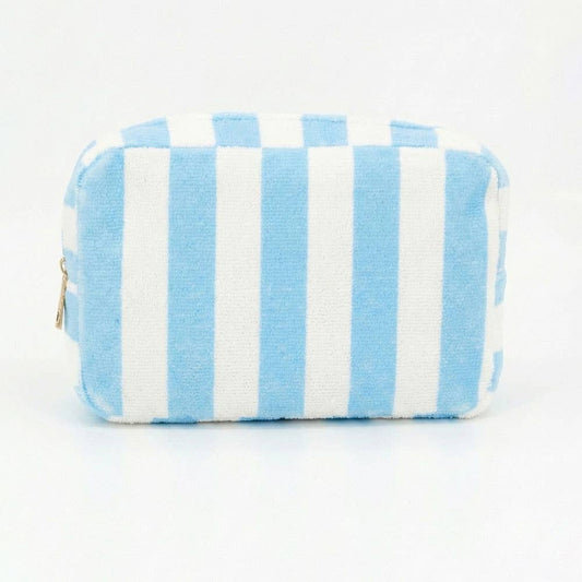 Striped Terry Cloth Cosmetic Pouch Bag in Blue