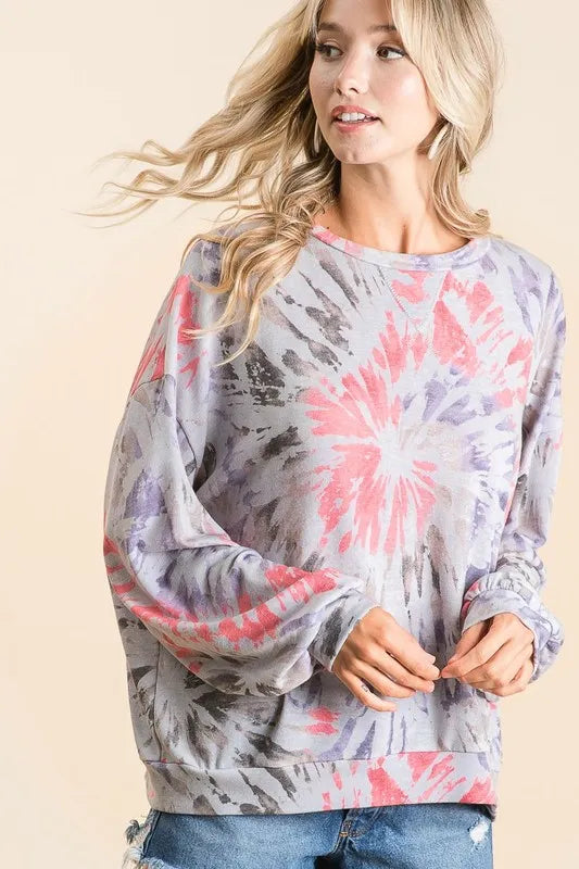 BiBi Tie Dye Print Terry Pull Over