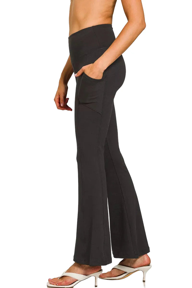 Zenana Brushed Dty Microfiber Flare Pants