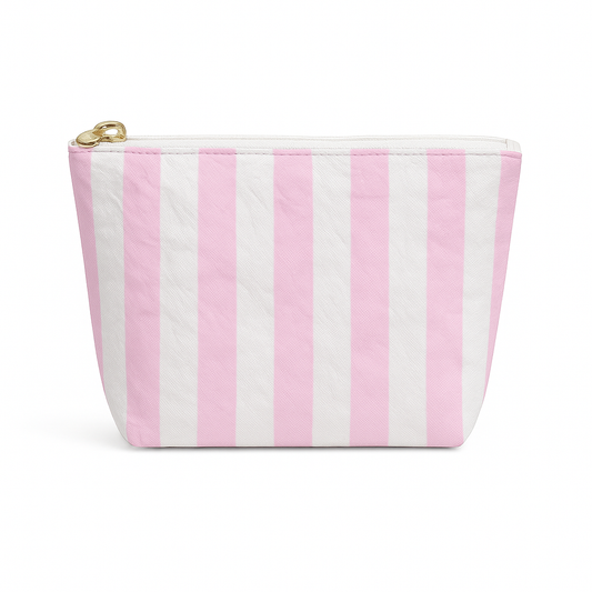 Preppy Stripe Pouch- pink & white