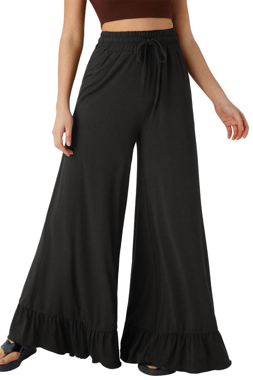 Dune Solid Color Ruffle Hem Wide Leg Pants