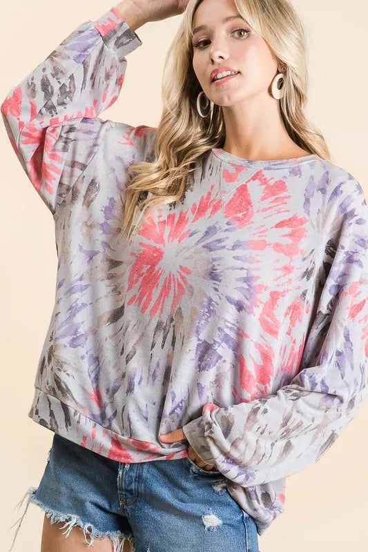 BiBi Tie Dye Print Terry Pull Over