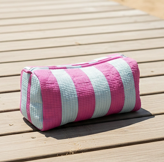 Reef Pink and Blue Striped Cosmetic Bag