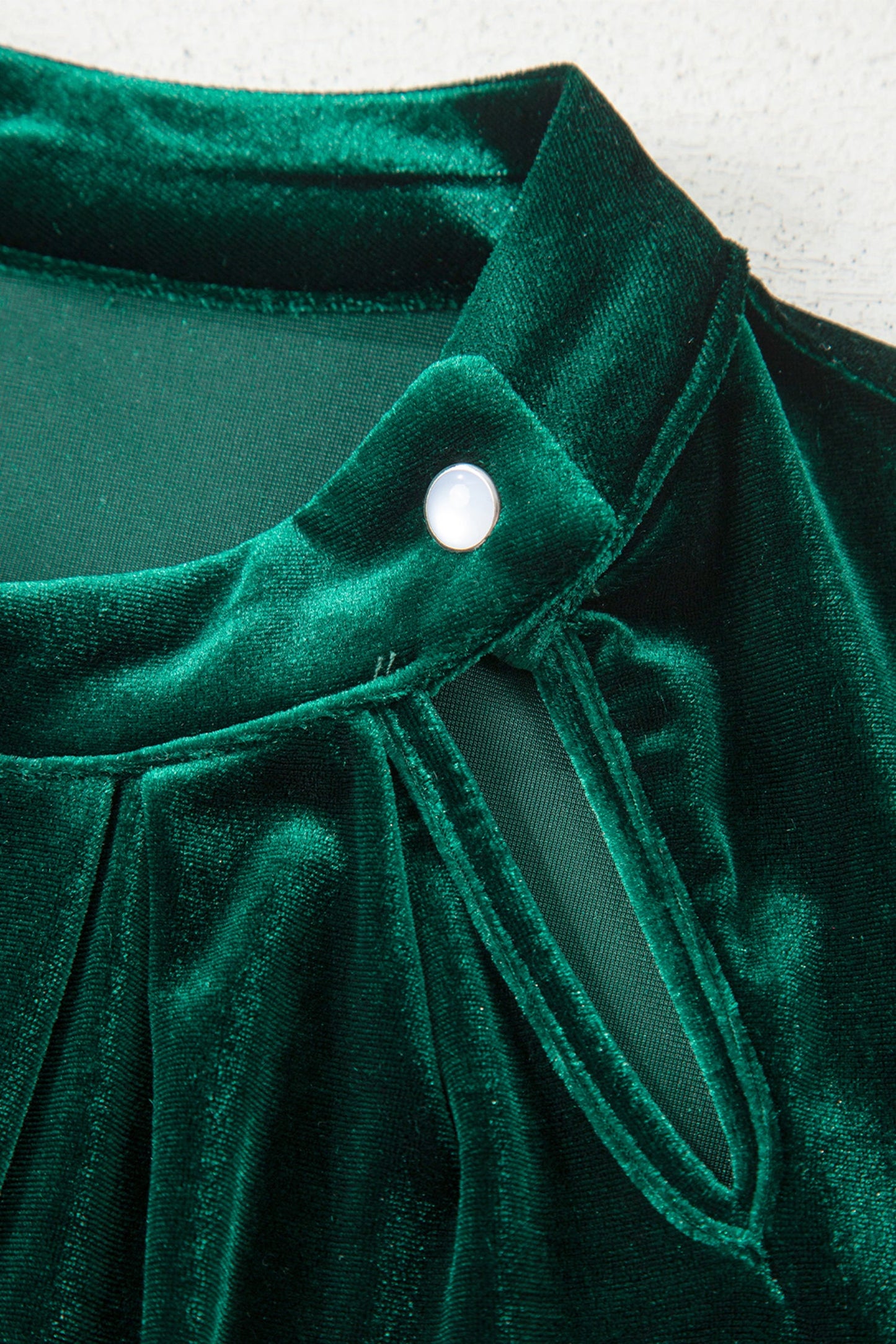 Evergreen Asymmetric Button Keyhole Neck Long Sleeve Velvet Blouse