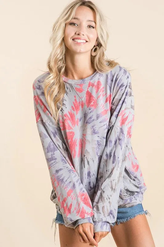 BiBi Tie Dye Print Terry Pull Over