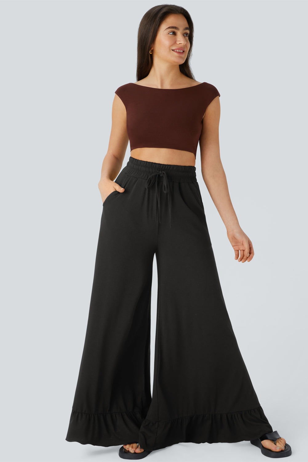 Dune Solid Color Ruffle Hem Wide Leg Pants
